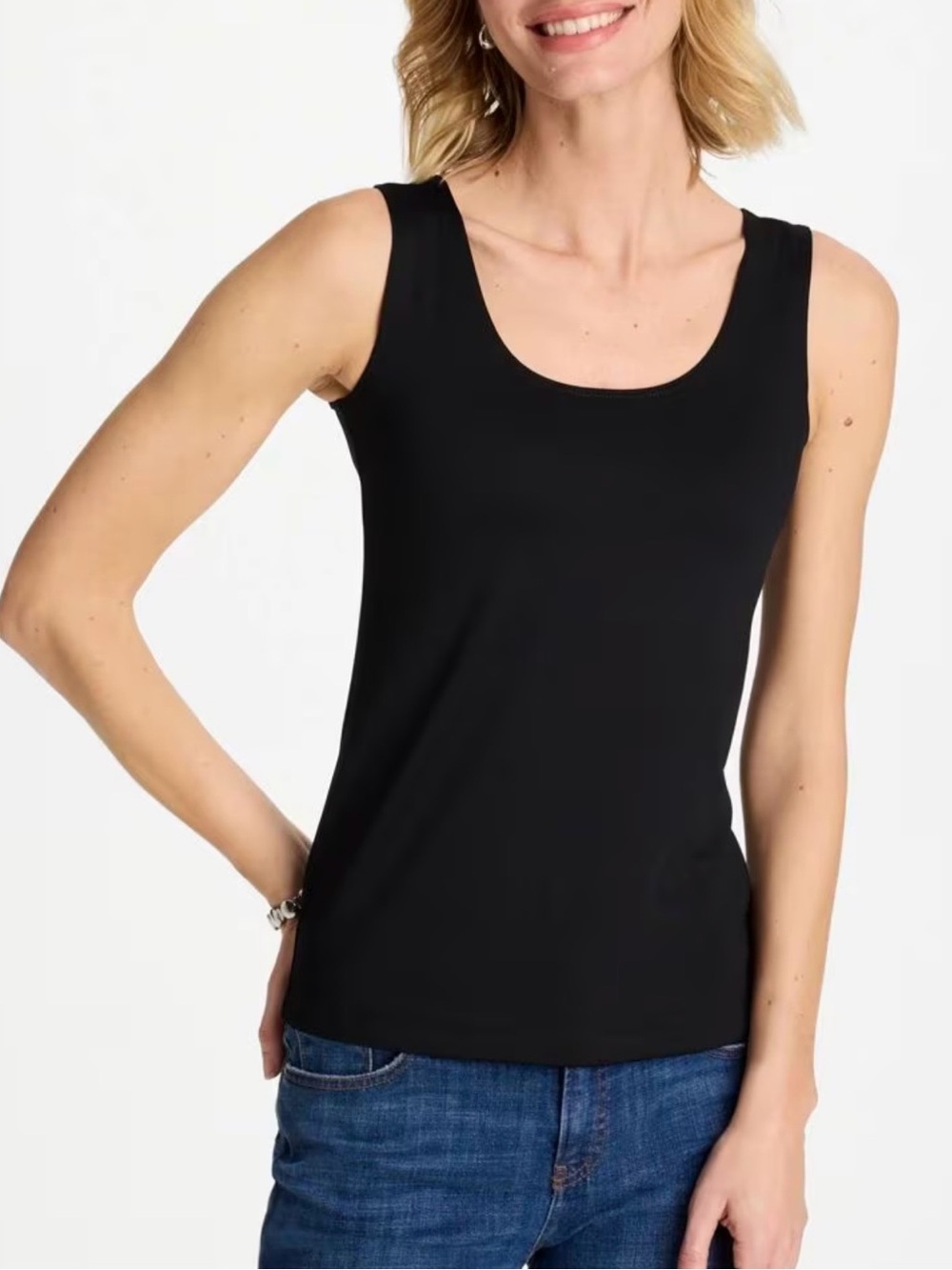 Chico’s Size 3 Sleeveless Top Camisole Scoop Neck Black XL 16